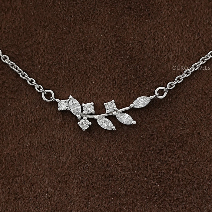 Round and Marquise Cut Diamond Leaf Pendant