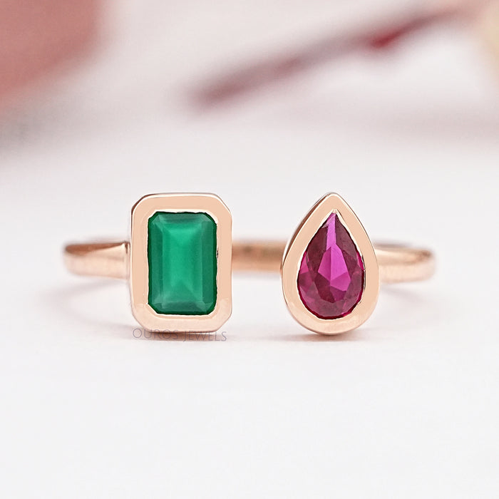 Rose Gold Open Cuff Gemstone Ring