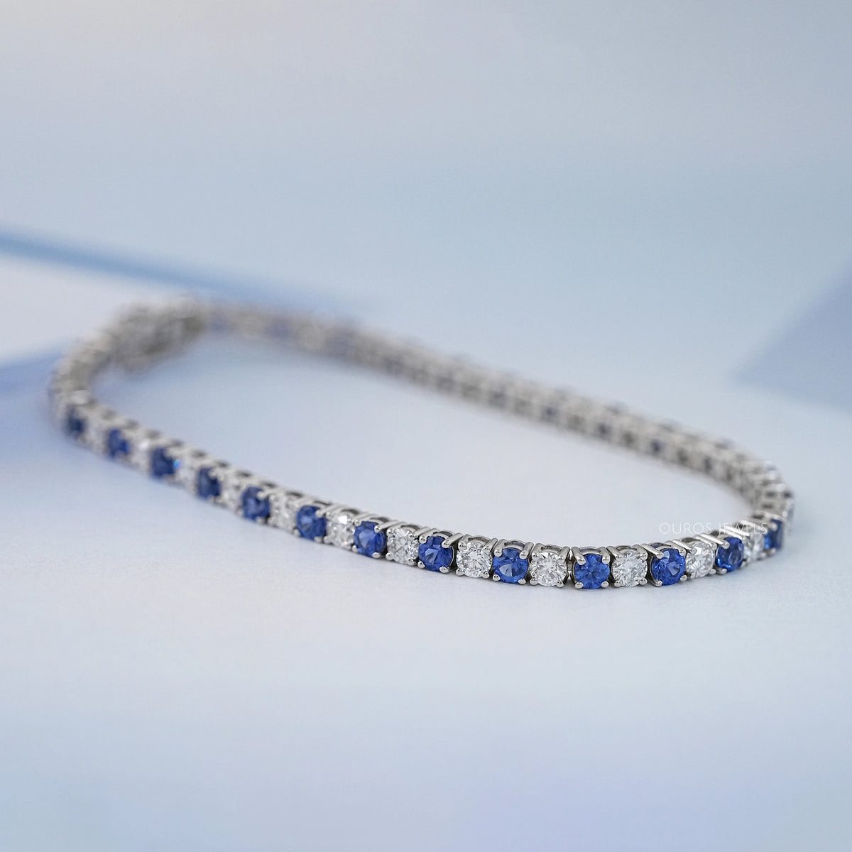 Sapphire Round Gemstone And Lab Diamond Tennis Bracelet