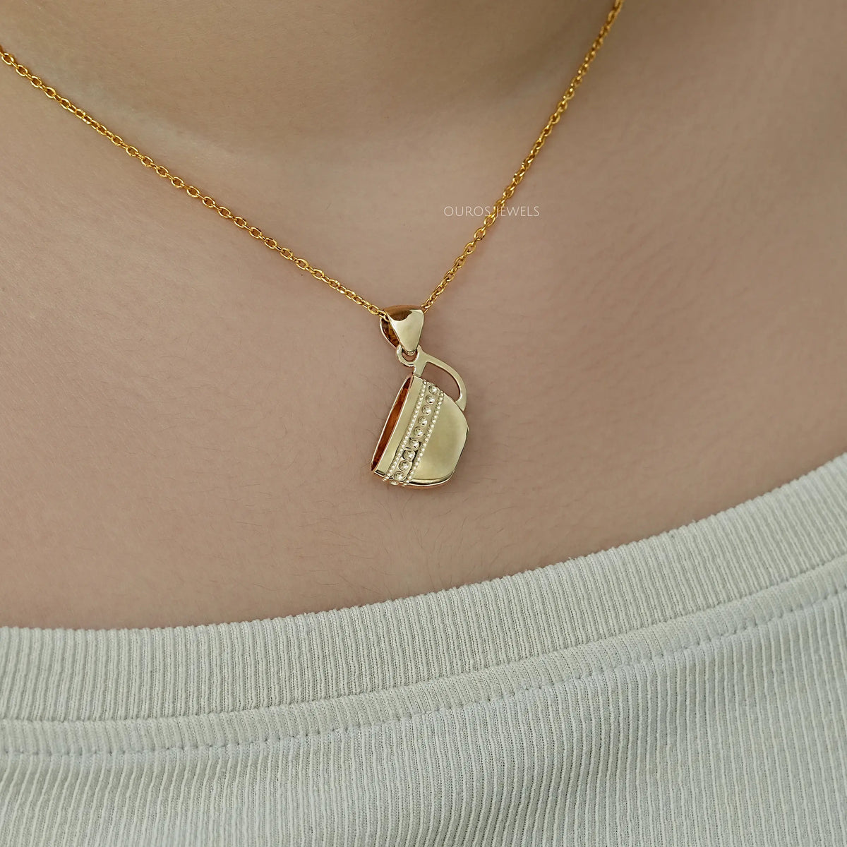 Yellow Gold Tea Cup Charm Pendant Necklaces