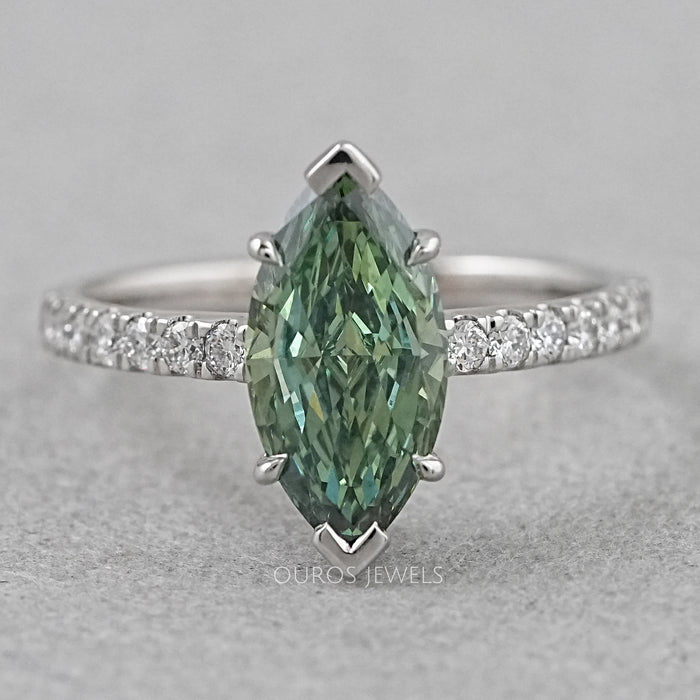 Green Marquise Lab Diamond Solitaire Accent Ring