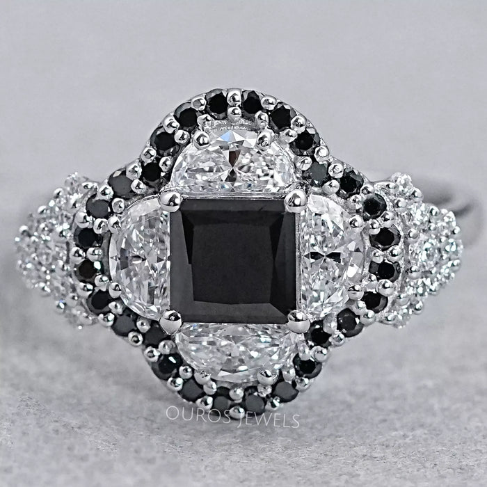 Black Princess Cut and Half Moon Diamond Ring