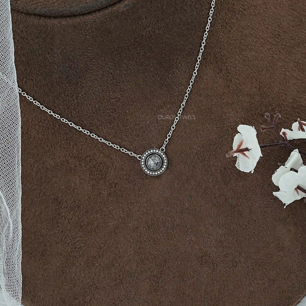 Rose Cut Round Diamond Halo Necklace Necklaces