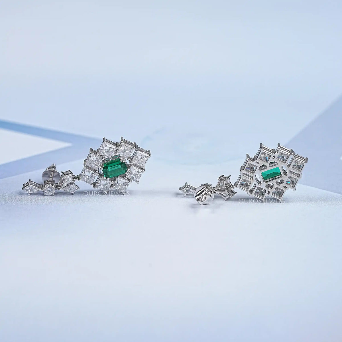 Green Gemstone And Princess Halo Earrings Earring