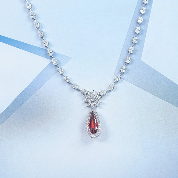Red Ruby Pear Gemstone Bridal Necklace