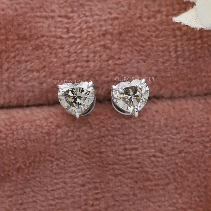 Olive Color Heart Lab Grown Diamond Earrings