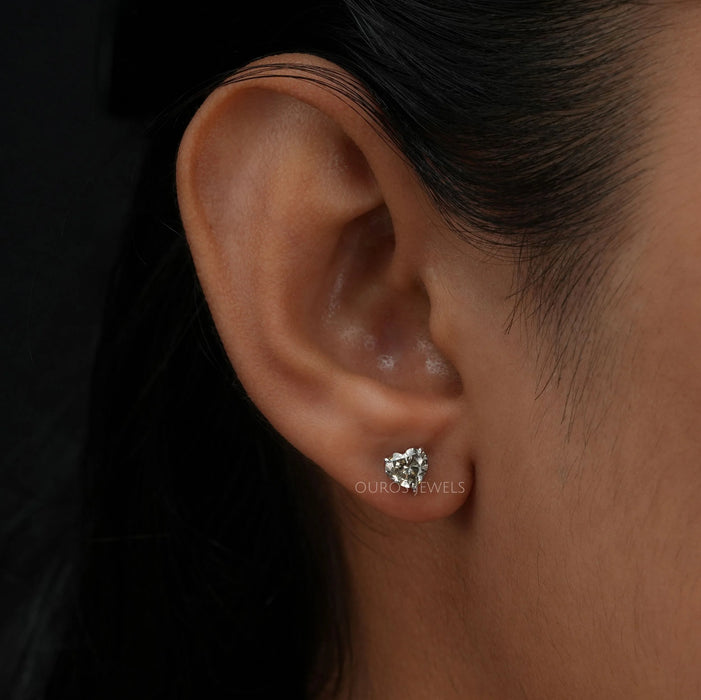 Olive Color Heart Lab Grown Diamond Earrings