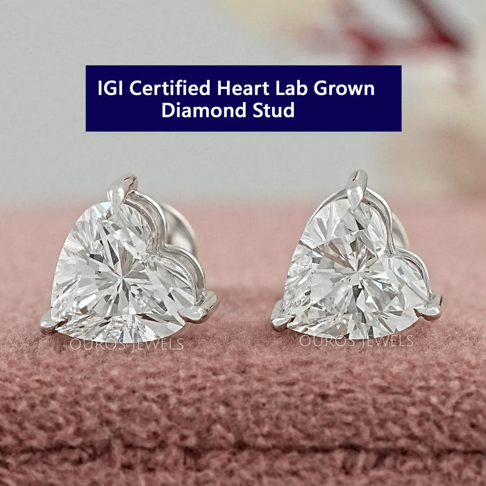 IGI Certified Heart Cut Lab Grown Diamond Stud