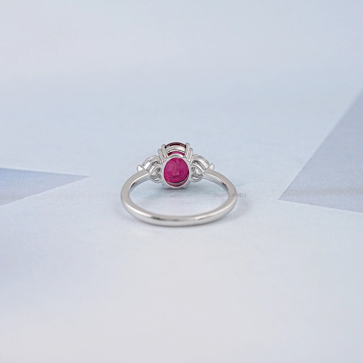 Ruby Oval Gemstone Three Stone Ring
