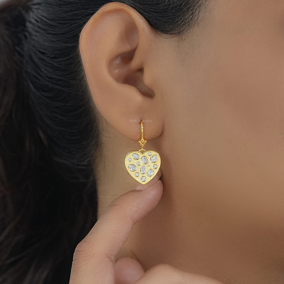 Yellow Gold Diamond Flush Set Dangle Earrings Earrings