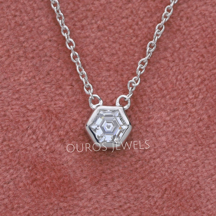 Hexagon Cut Diamond Solitaire Bezel Pendant