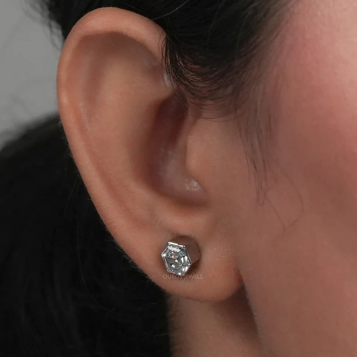 Hexagon Bezel Set Stud Earring