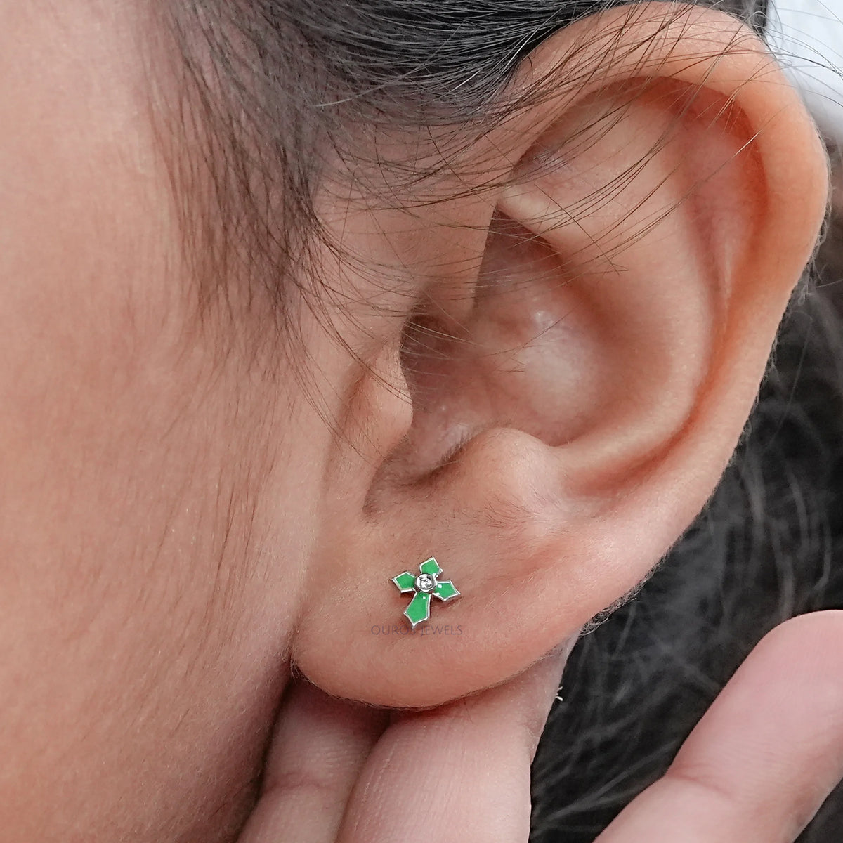 Enamel Green Cross Earrings For Kids Earrings