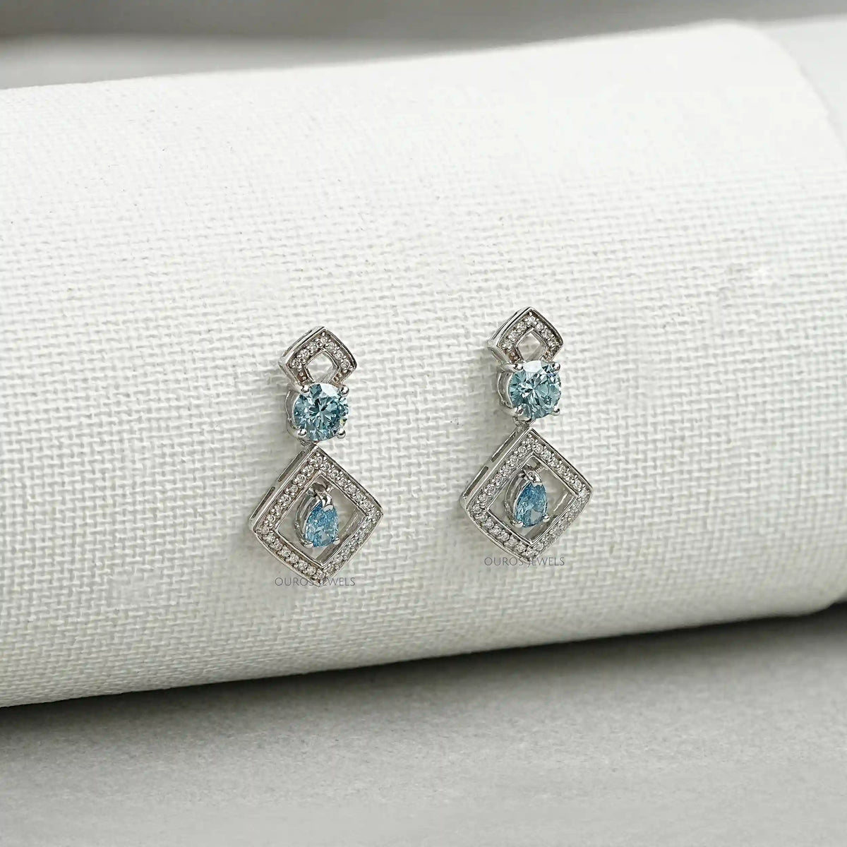 Blue Round With Pear Diamond Drop Earrings Earrings