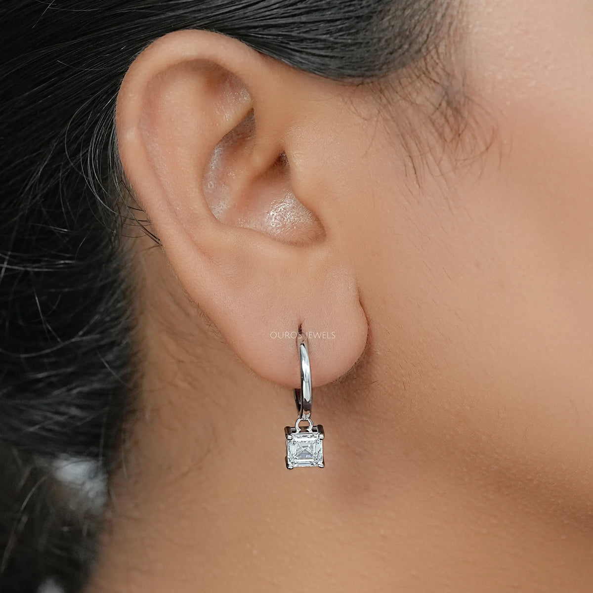 Asscher Lab Diamond Dangle Hoop Earrings Earrings