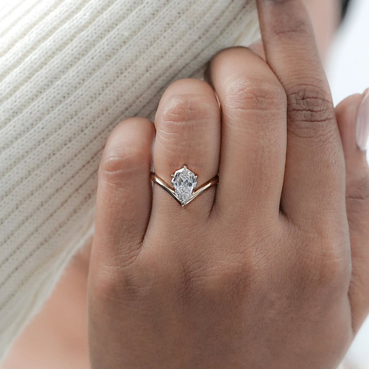 Step Cut Pear Cut Curved Solitaire Engagement Ring Ring