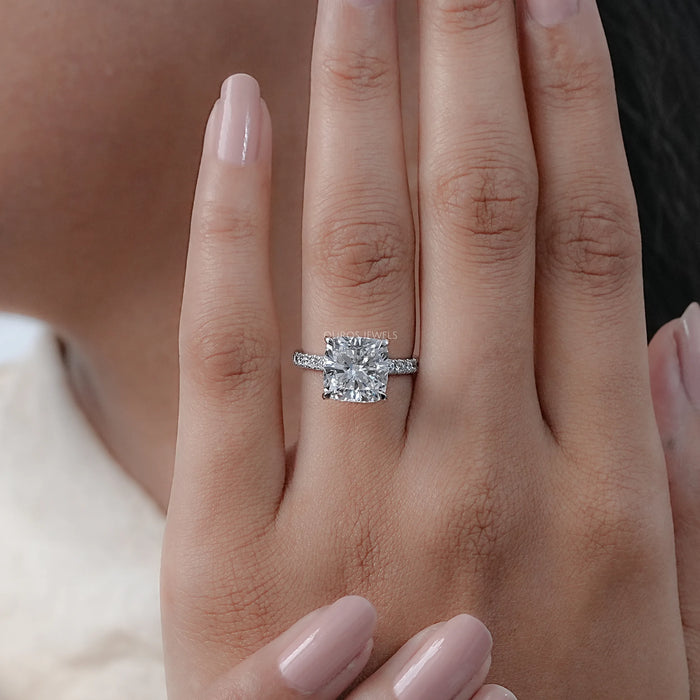 Cushion Lab Diamond Hidden Halo Engagement Ring