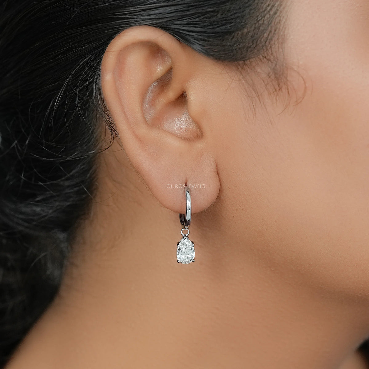 Pear Cut Lab Diamond Dangle Hoop Earrings Earrings