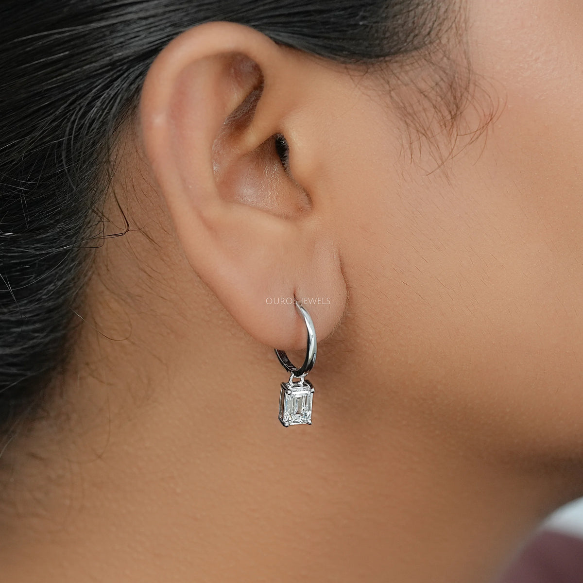 Emerald Lab Diamond Dangle Hoop Earrings Earrings
