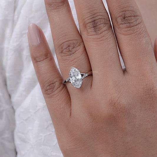 Old Mine Moval Lab Diamond Hidden Halo Split Shank Ring Rings