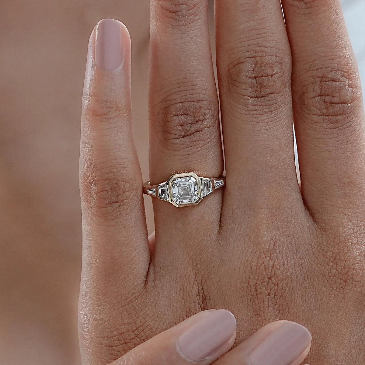 Five Stone Asscher And Trapezoid Diamond Bezel Set Ring Rings