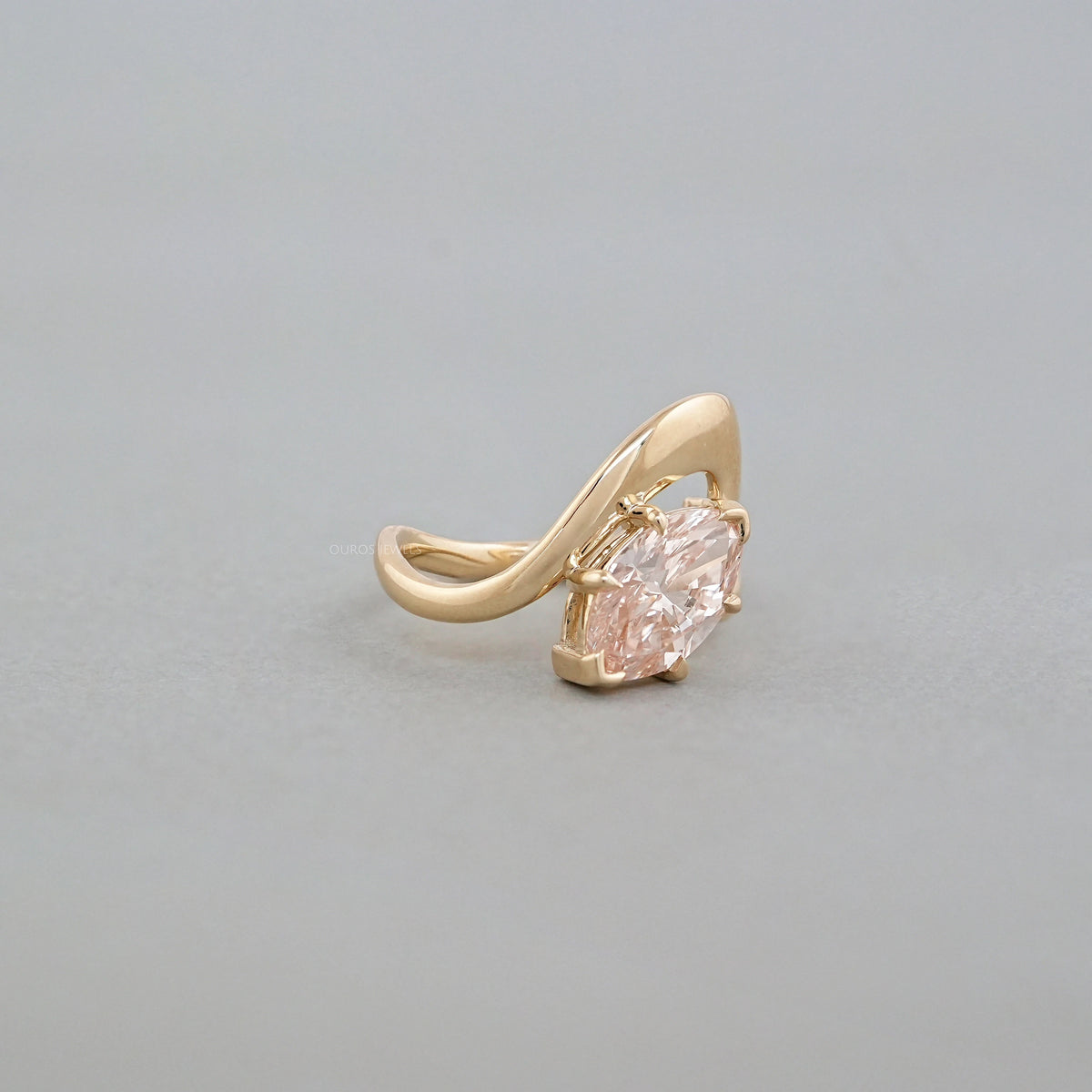 Pink Marquise Cut Lab Diamond Bypass Ring in Yellow Gold Ring