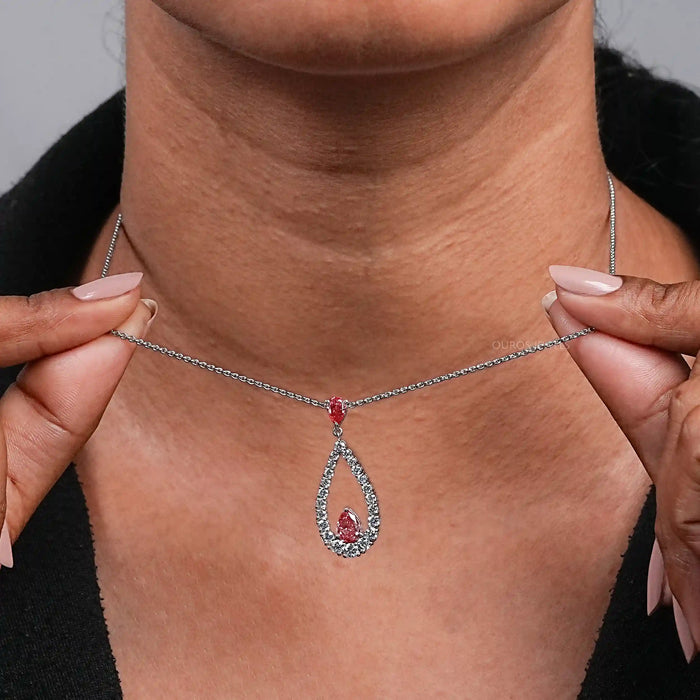 Open Pear Shape Pink Lab Diamond Pendant