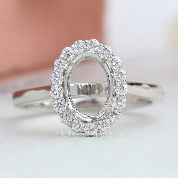 Oval Shape Halo Semi Mount Engagement Ring