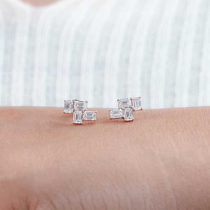 Emerald Cut Diamond Drop Earrings Gold