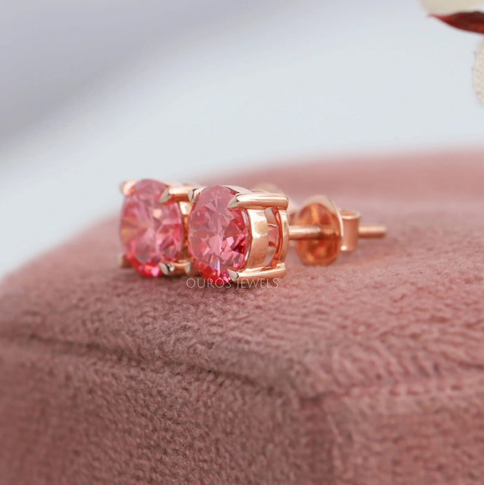 Fancy Pink Round Lab Made Diamond Studs