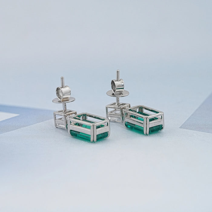 Two Stone Green Emerald Gemstone Drop Earrings