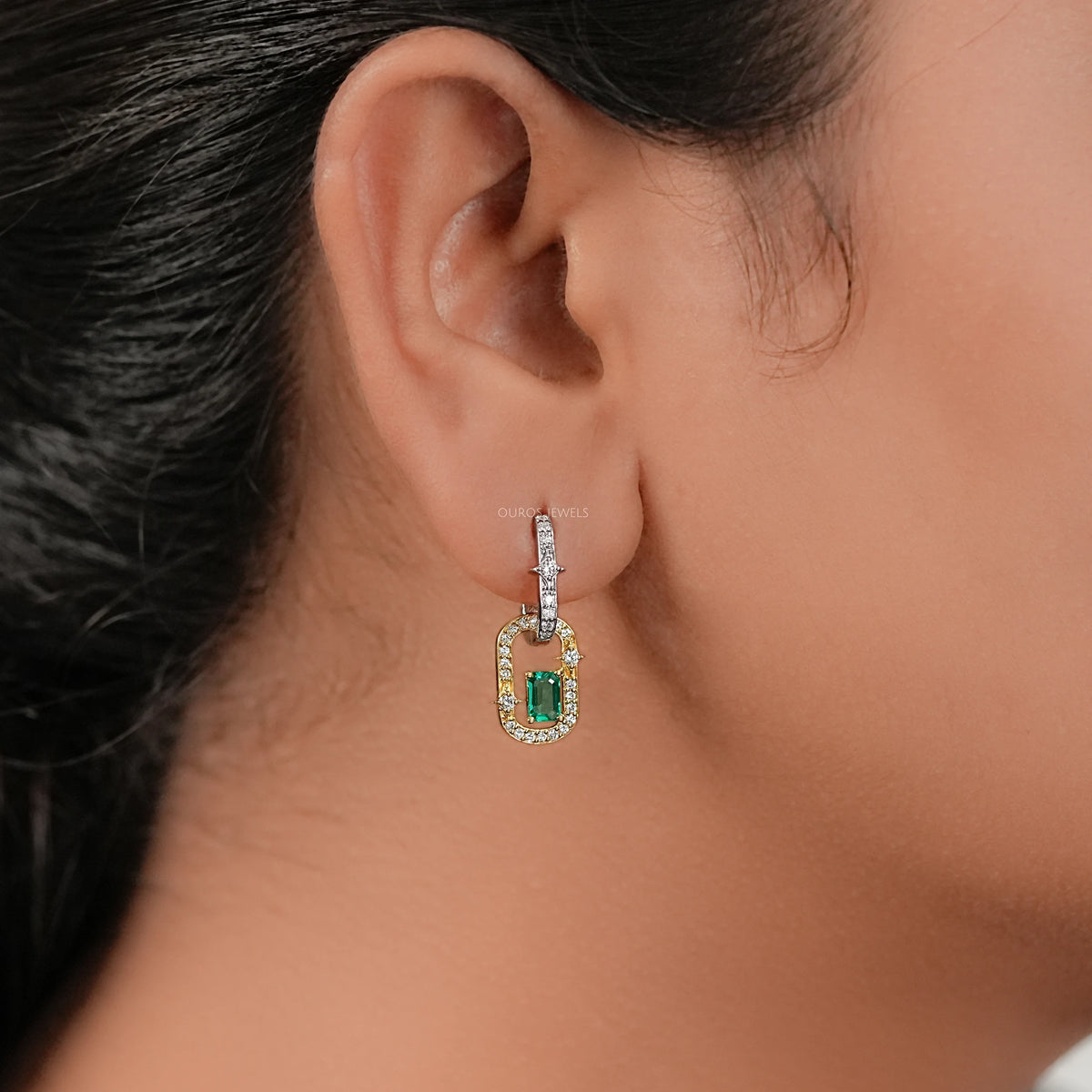 Two Tone Lab Diamond Linked Earrings Earring