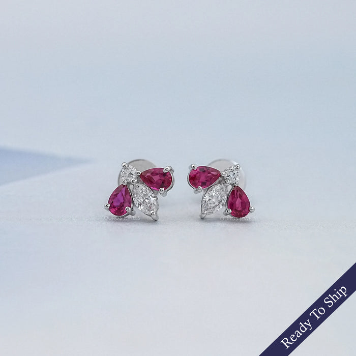 Ruby Pear And Marquise Lab Diamond Stud Earrings