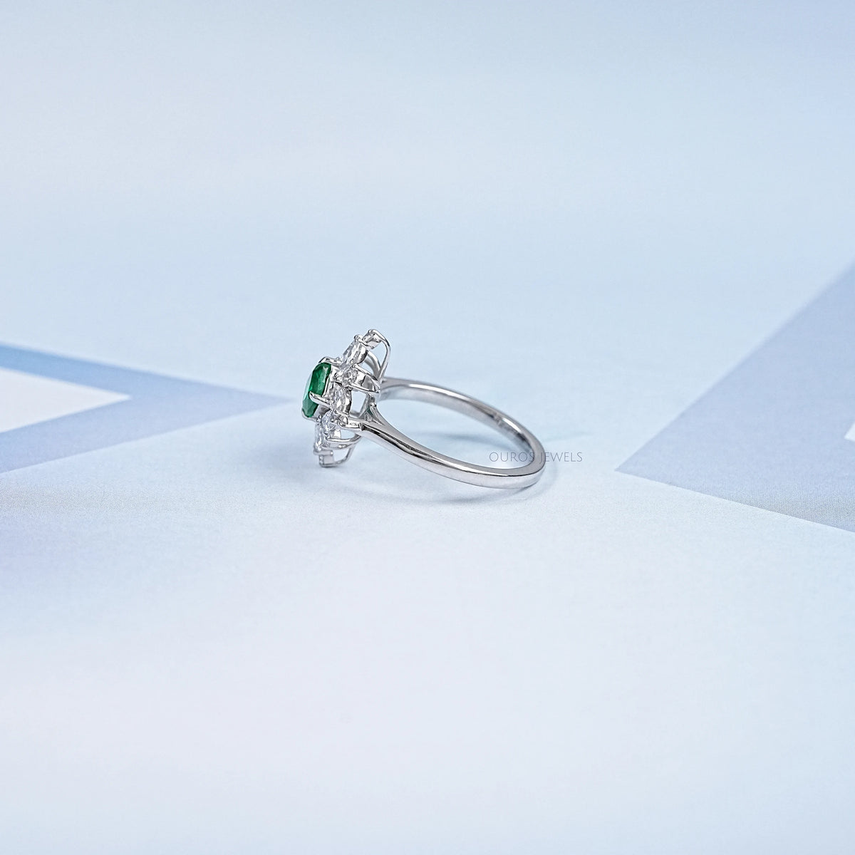 Lab Green Cushion Shape Halo Gemstone Ring Ring
