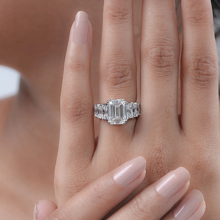 Emerald Diamond French Cut Trapezoid Accent Engagement Ring