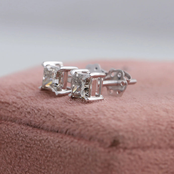 Princess Cut Olive Solitaire Diamond Earrings