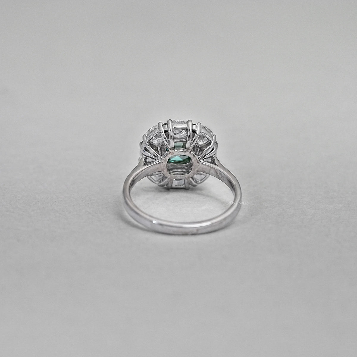 Green Cushion Cut Lab Diamond Halo Engagement Ring Ring