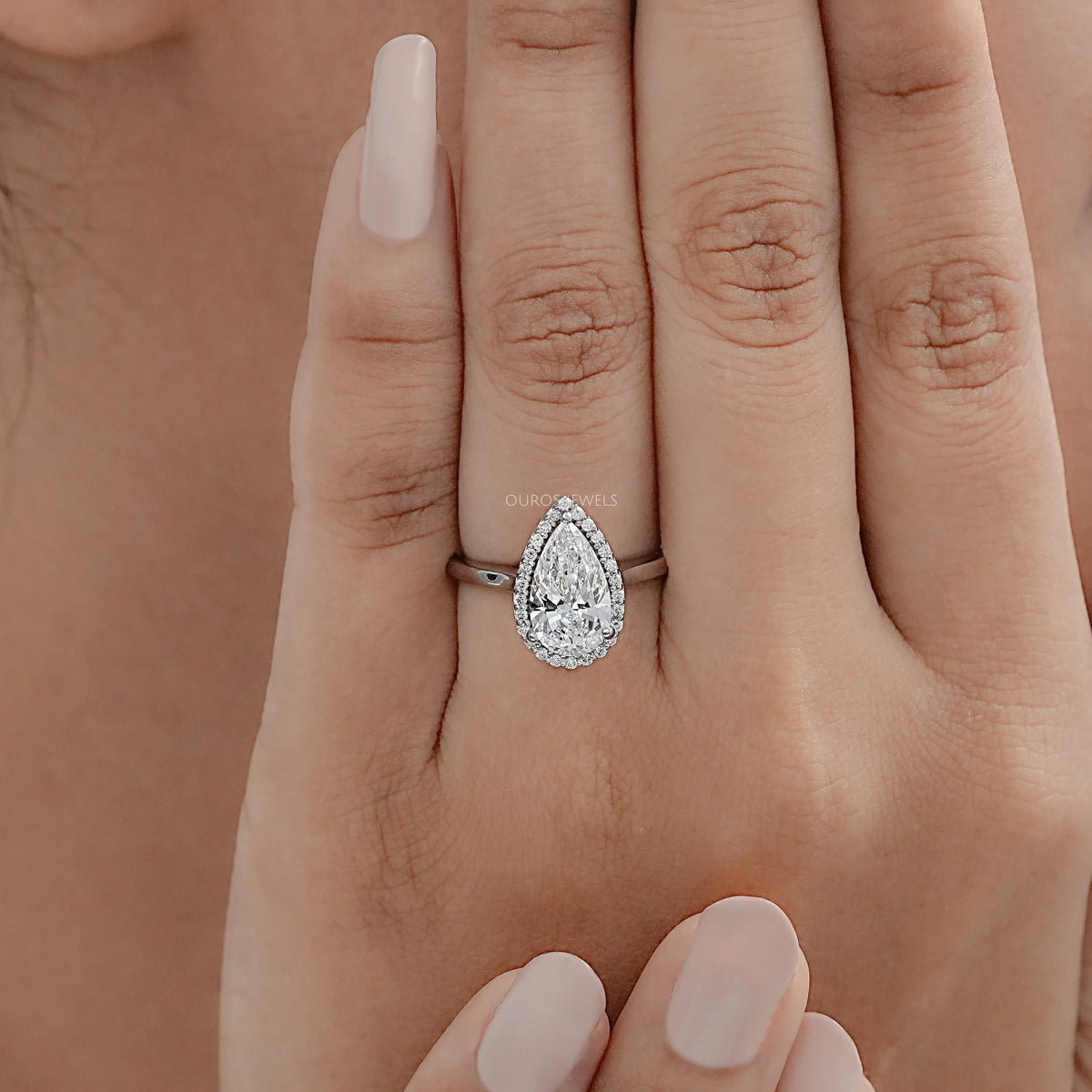 Pear Lab Diamond Halo Solitaire Engagement Ring Rings