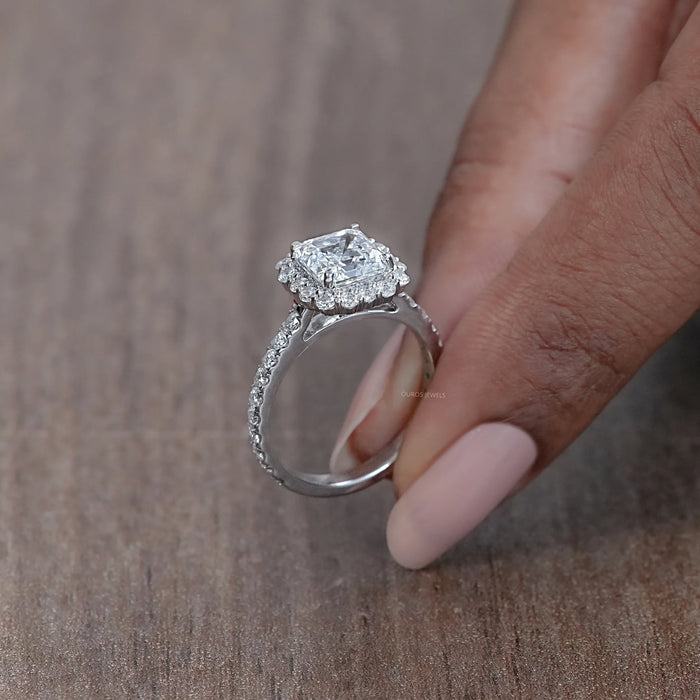 Asscher Cut Lab Diamond Halo Engagement Ring