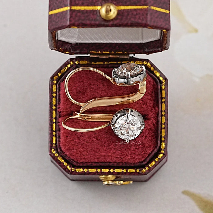 Old European Round Cut Diamond Drop Earrings