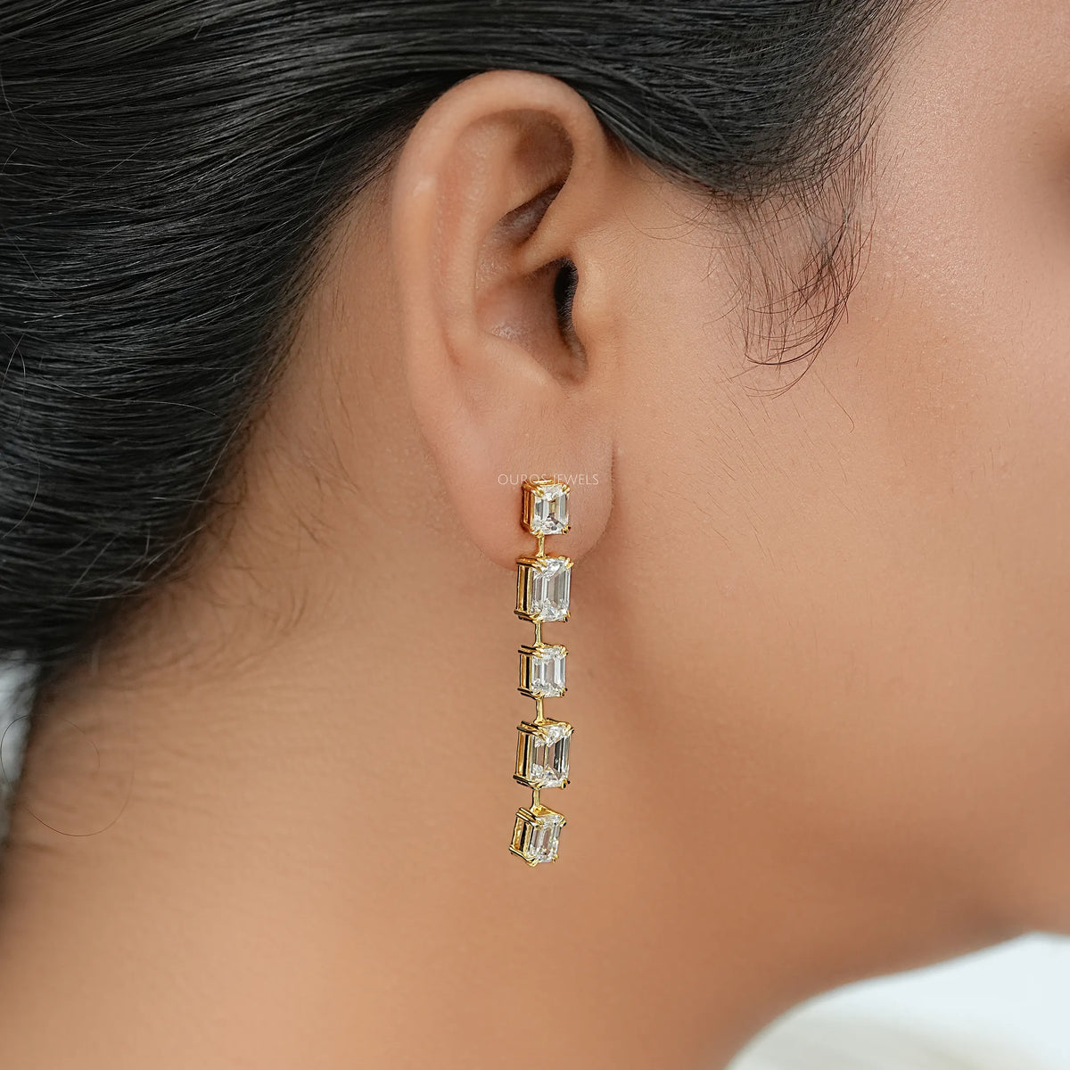 Emerald Lab Diamond Liner Drop Earrings Earring
