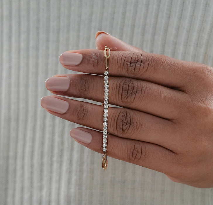 Round Cut Lab Grown Diamond Link Bar Bracelet