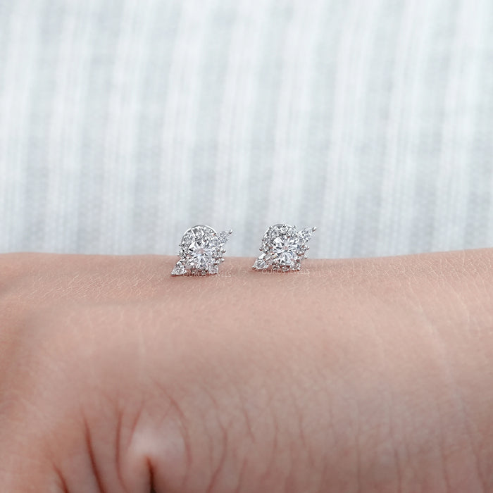 Round And Marquise Diamond Cluster Stud Earrings