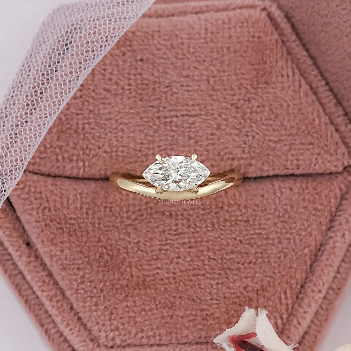 Marquise Lab Diamond Solitaire Curved Ring Ring