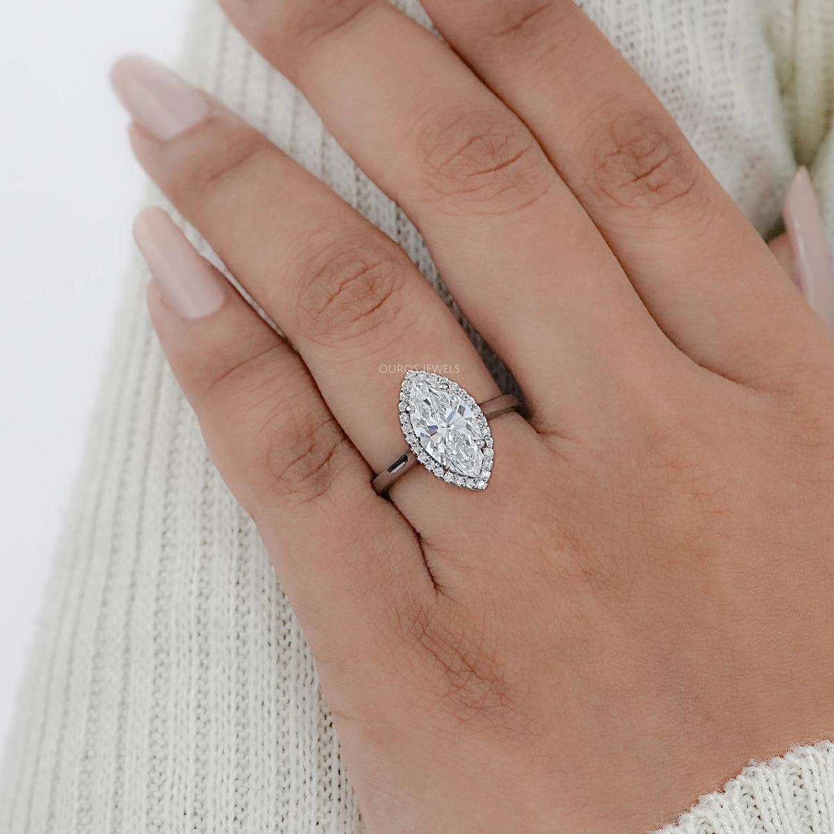 Marquise Diamond Halo Solitaire Engagement Ring Rings
