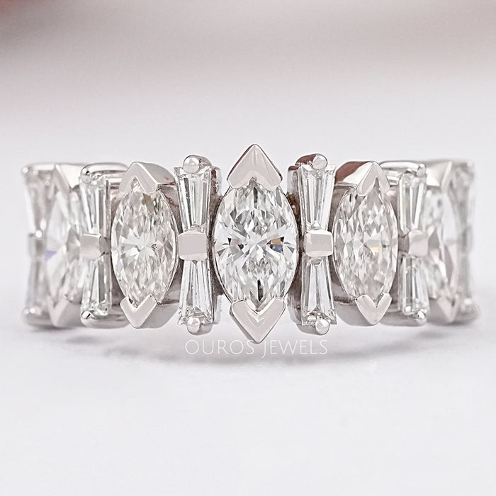 Marquise And Tapered Baguette Half Eternity Band