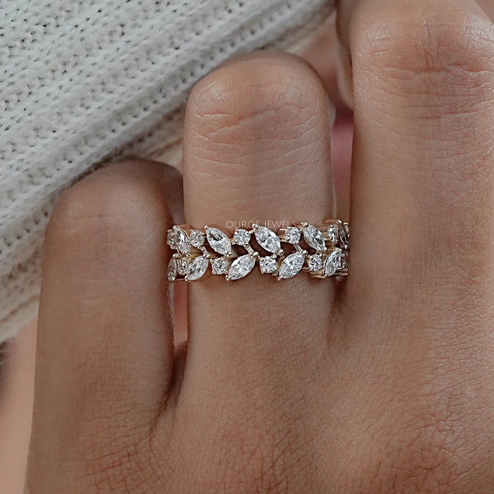 Two Row Marquise And Round Diamond Wedding Ring