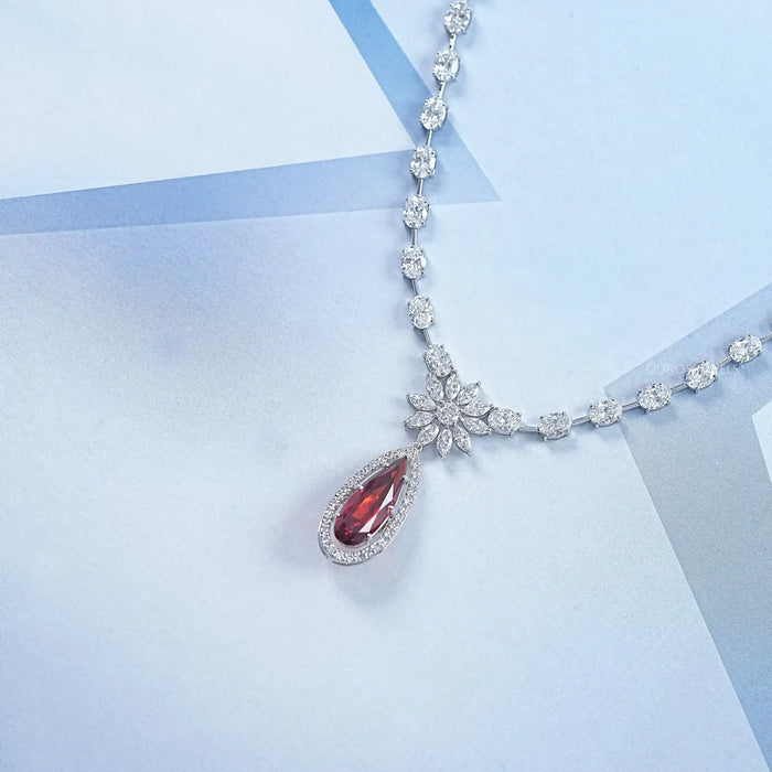Red Ruby Pear Gemstone Bridal Necklace