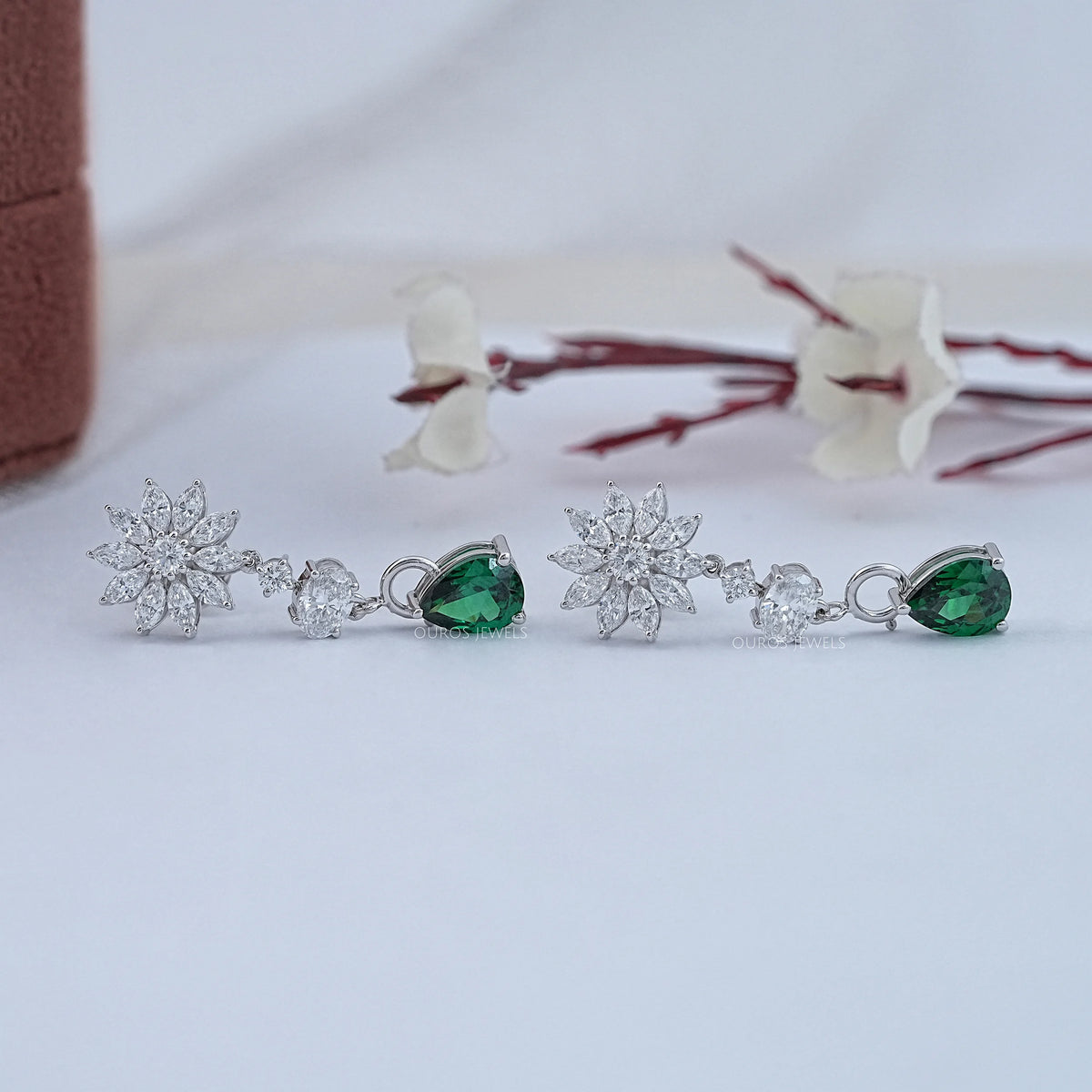 Drop Earring With Pear And Marquise Shape Diamond Earrings