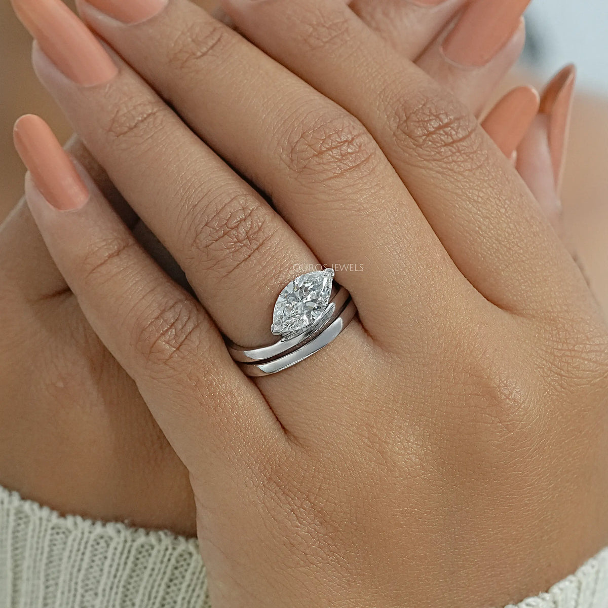Marquise Diamond Plain Band Ring Set in Gold Rings